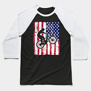 Mountain bike Cycling American Flag 4th of July Gift Baseball T-Shirt
